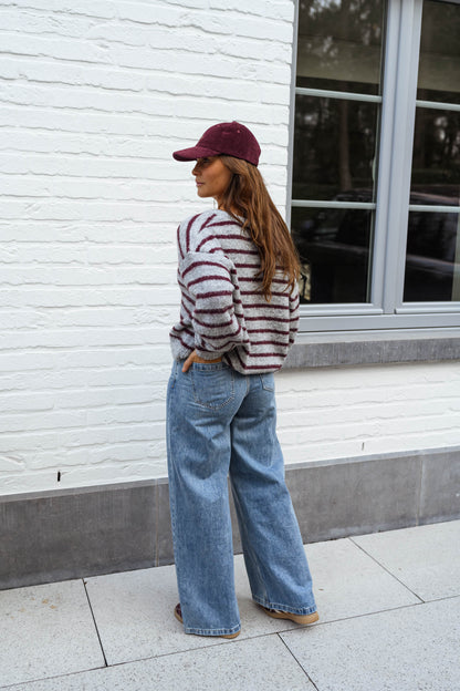 Grey and Burgundy Harris Cardigan