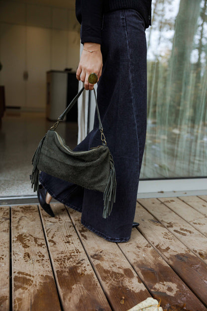 Khaki Fringed Kasia Bag
