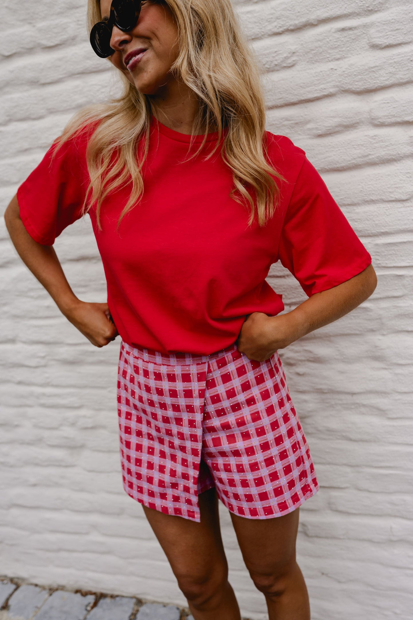 Red And Pink Plaid Cyrille Skort