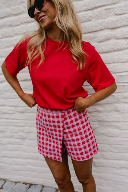Red And Pink Plaid Cyrille Skort