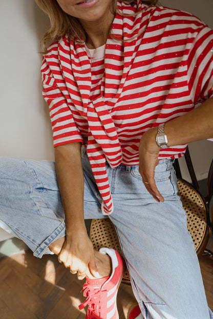 Red and Pink Striped Helia T-Shirt