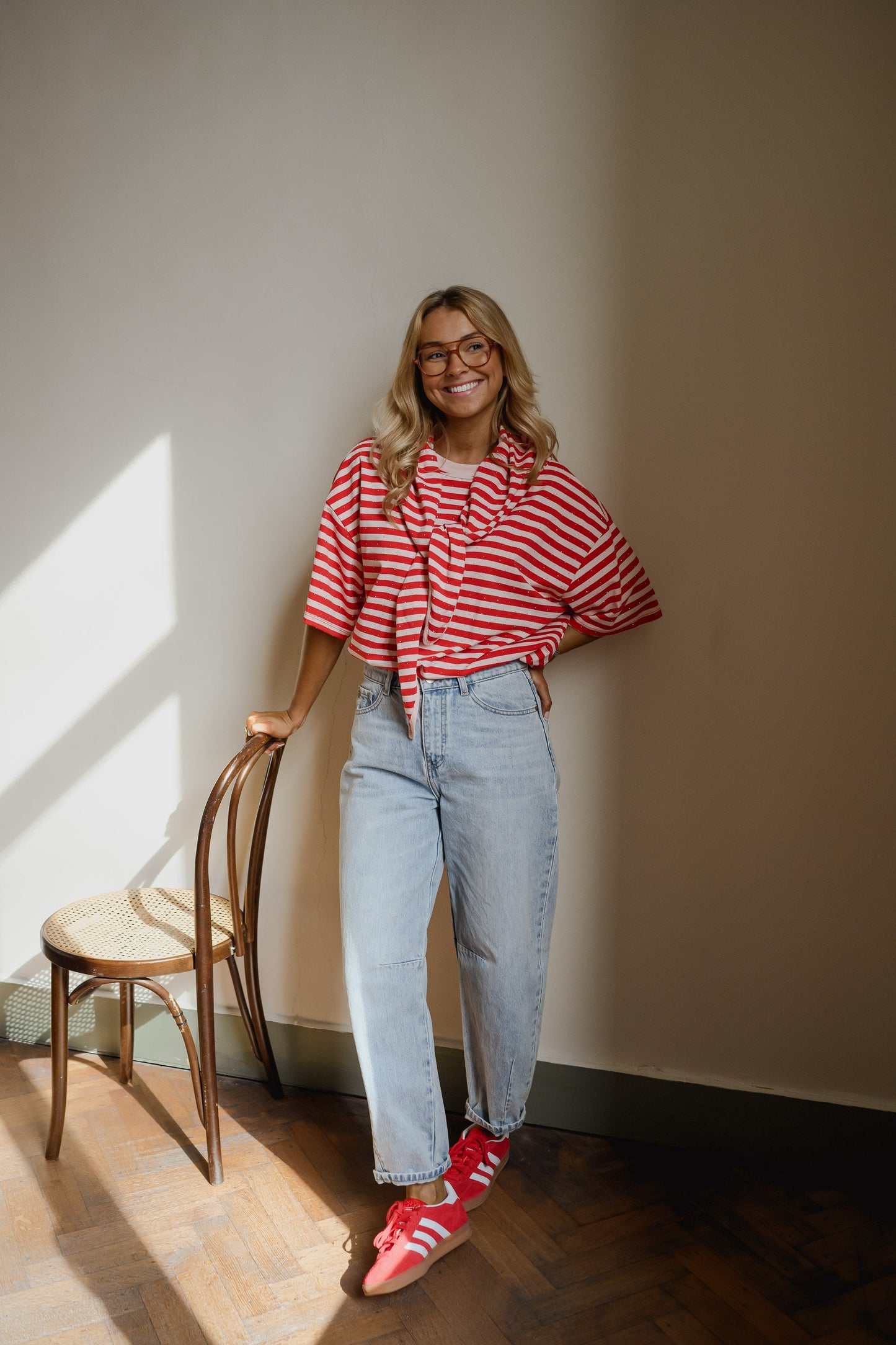 Red and Pink Striped Helia T-Shirt