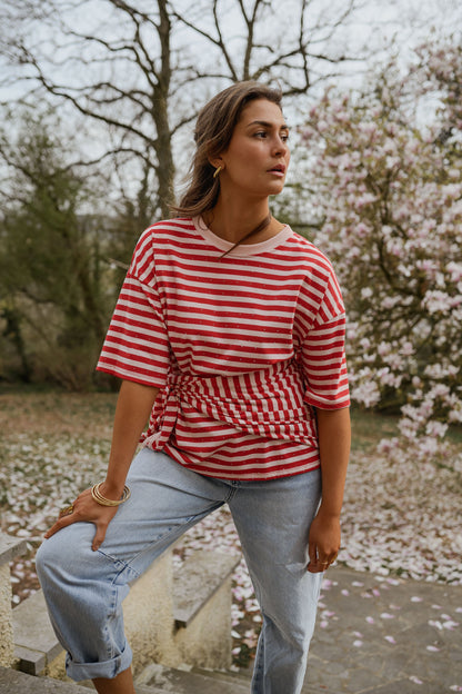 Red and Pink Striped Helia T-Shirt