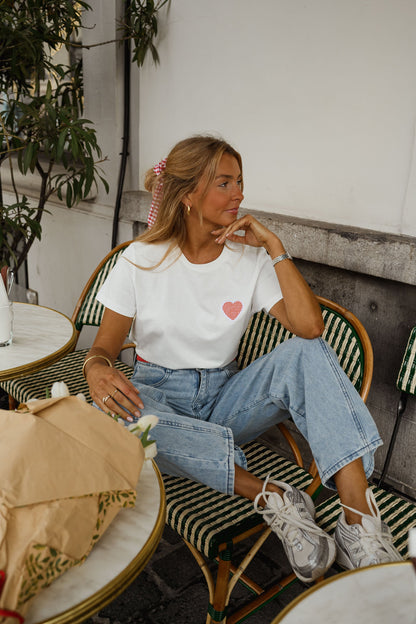 White With Red Heart Aly T-Shirt