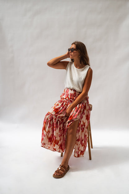 Red Patterned Nunza Skirt