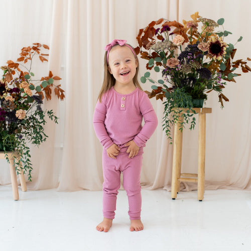 Ribbed Henley Set in Apple Blossom