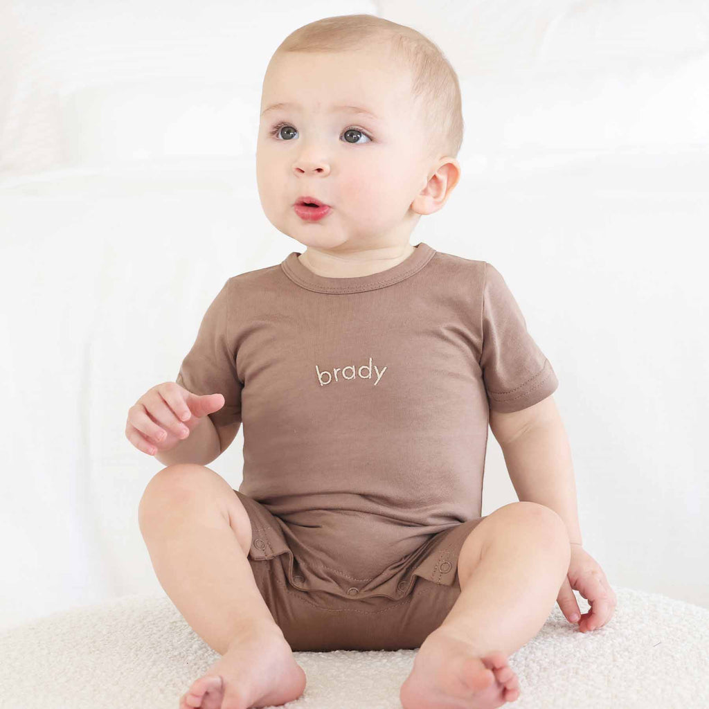Embroidered Short Sleeve Snap Romper