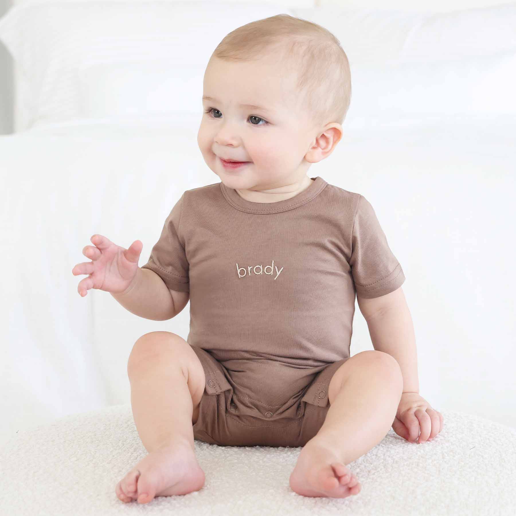 Embroidered Short Sleeve Snap Romper